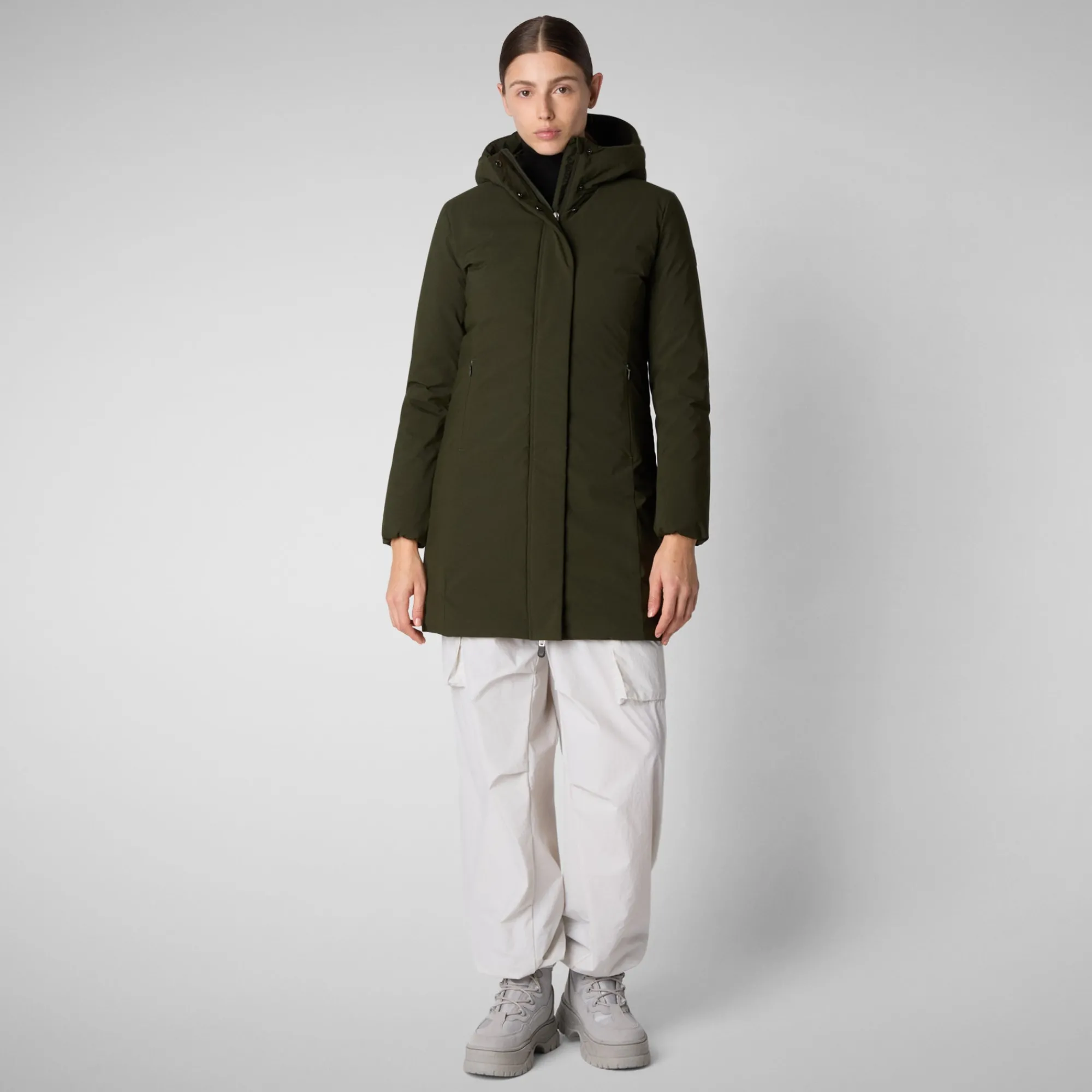 Hot Save The Duck Women's Hooded Coat  Leyla  inLand Green LandGreen