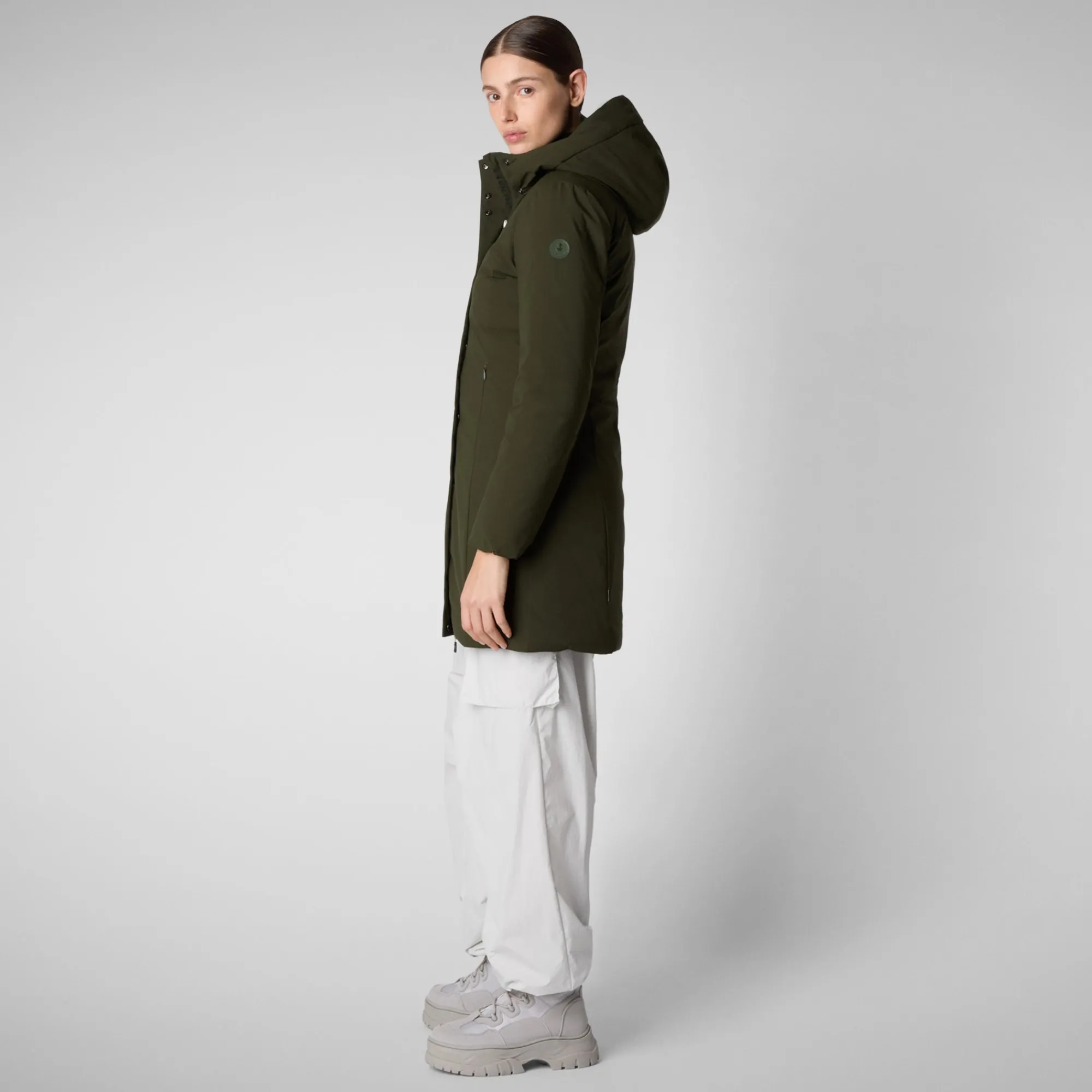 Hot Save The Duck Women's Hooded Coat  Leyla  inLand Green LandGreen