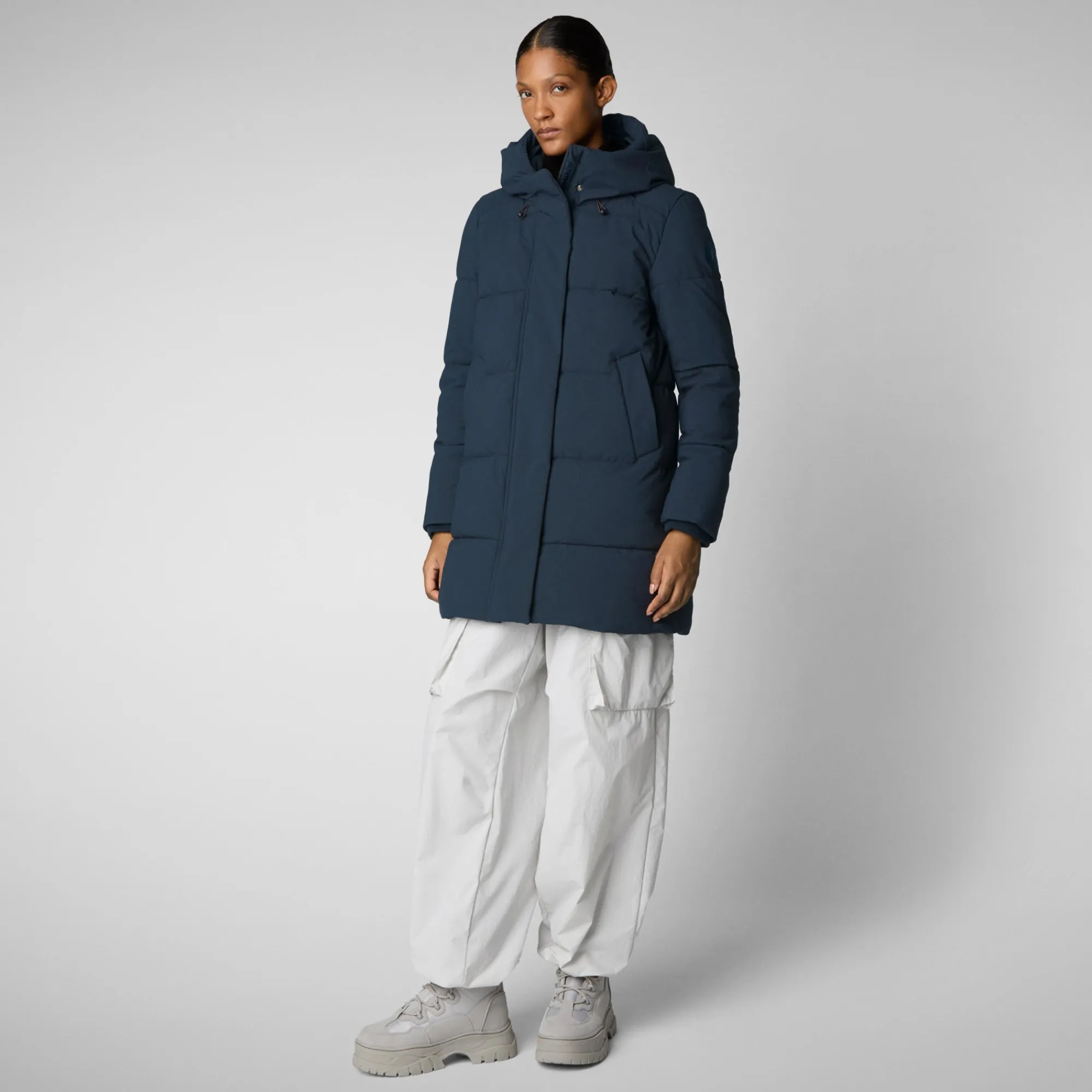 Clearance Save The Duck Women's Hooded Parka Bethany in blue black BlueBlack