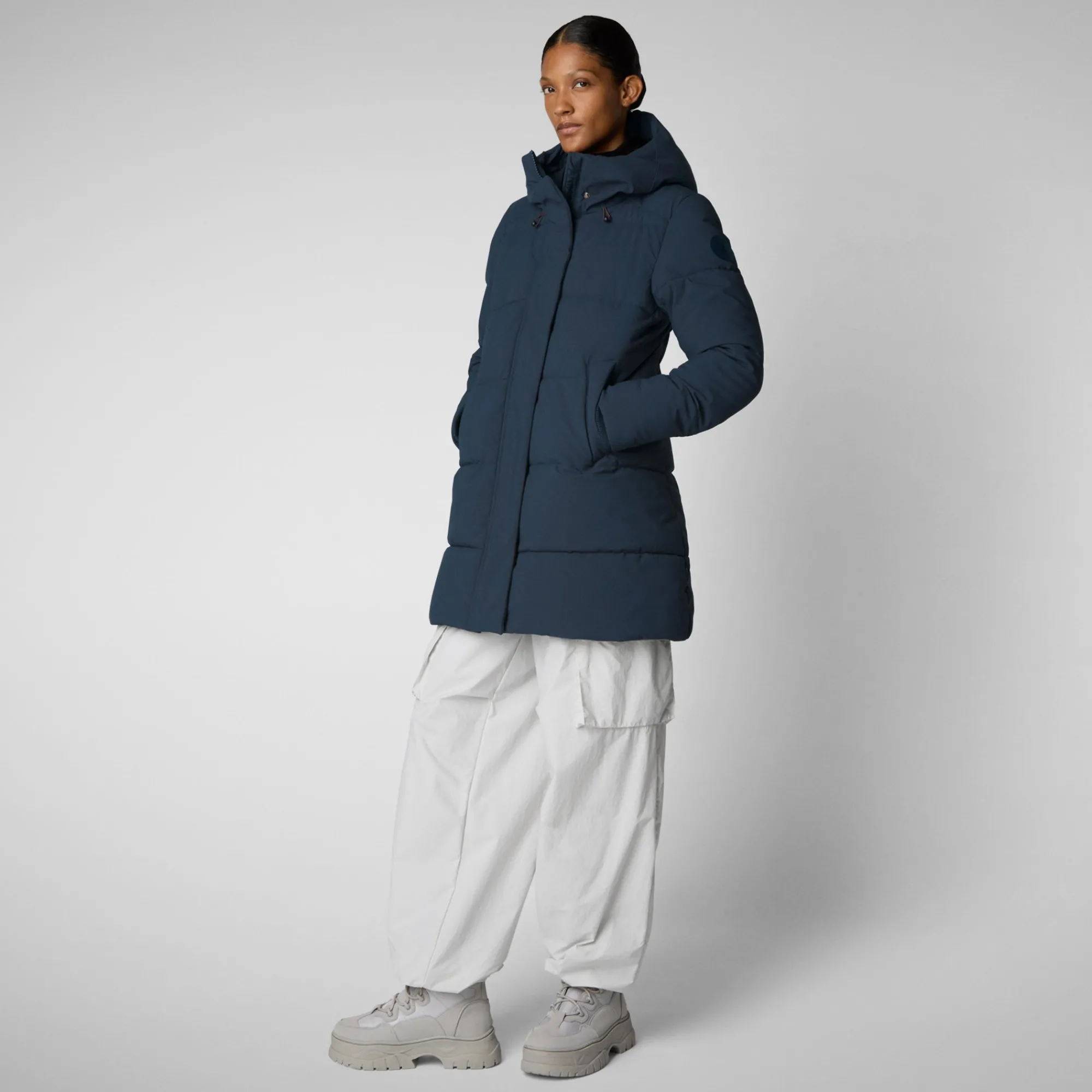 Clearance Save The Duck Women's Hooded Parka Bethany in blue black BlueBlack