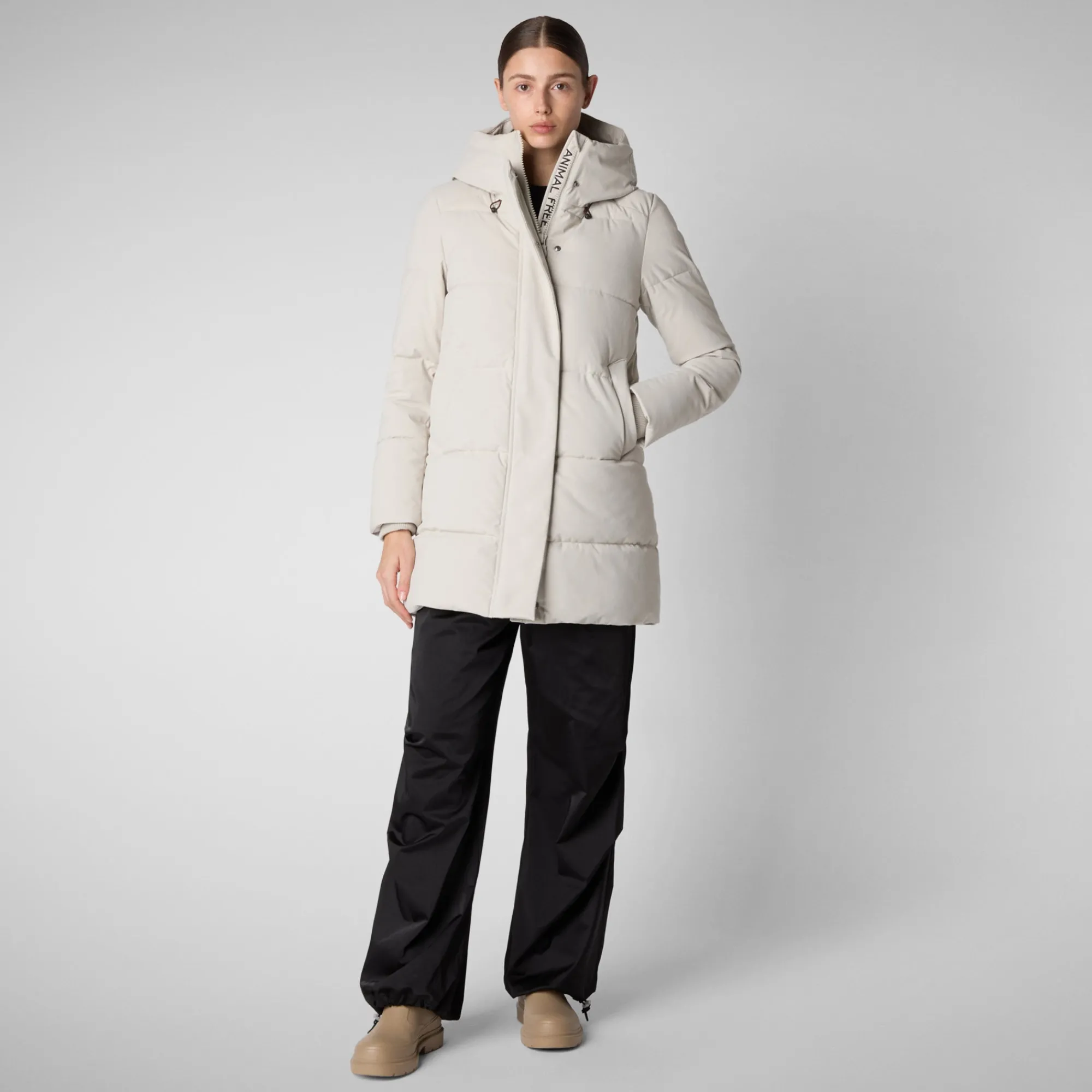 Cheap Save The Duck Women's Hooded Parka Bethany in Rainy Beige RainyBeige