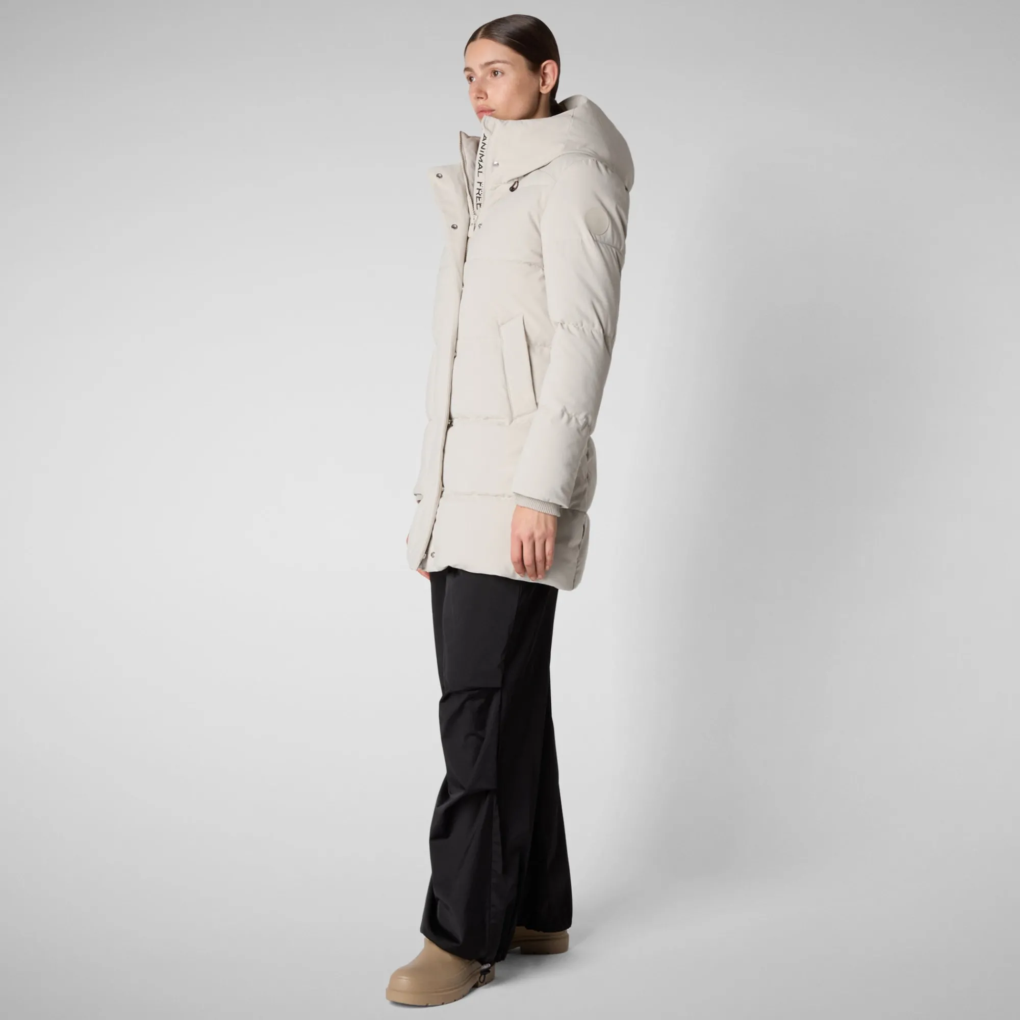 Cheap Save The Duck Women's Hooded Parka Bethany in Rainy Beige RainyBeige