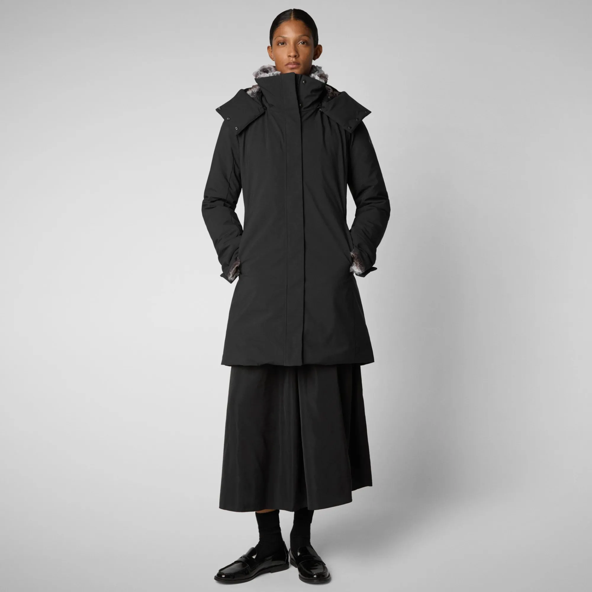 Shop Save The Duck Women's hooded parka Samantah in Black