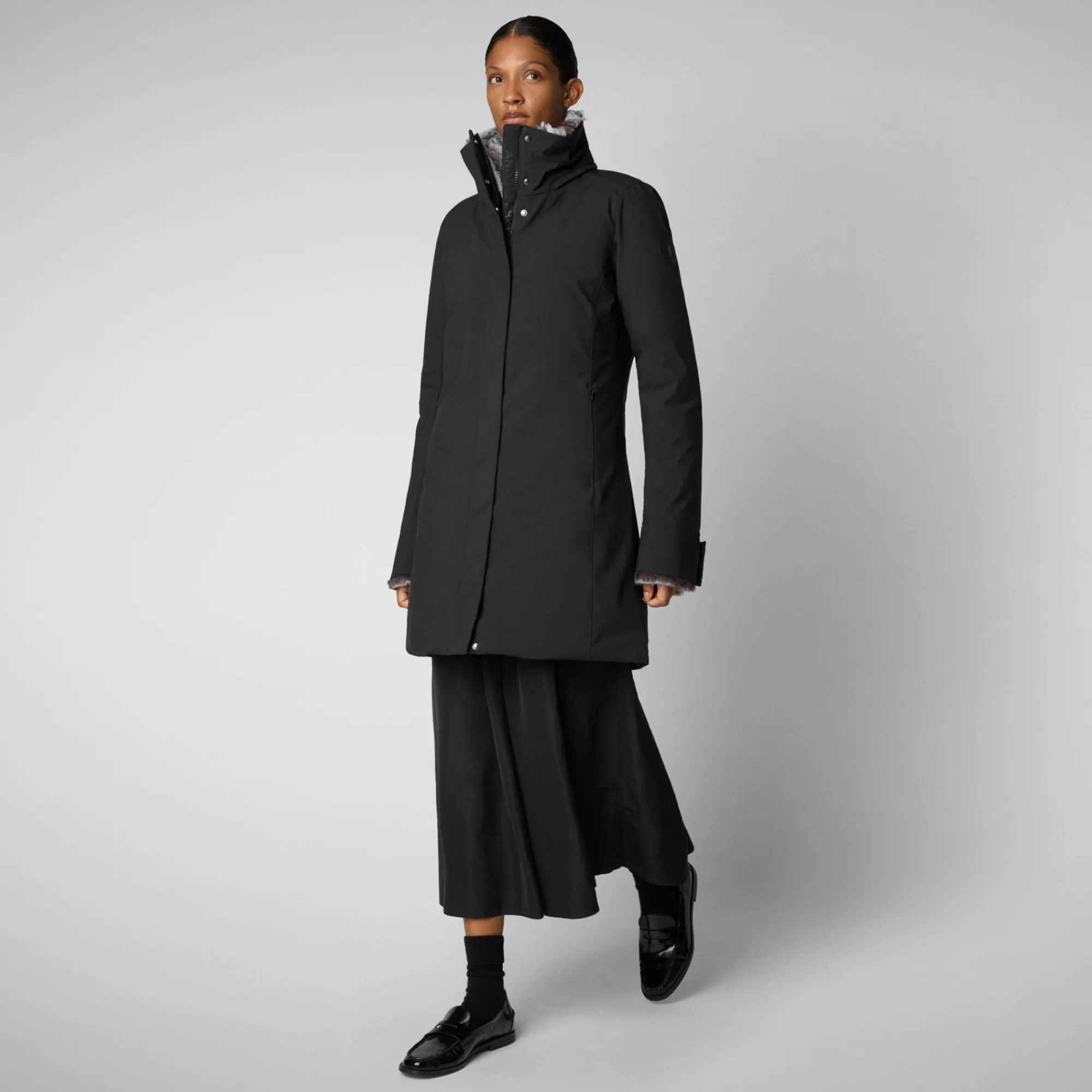Shop Save The Duck Women's hooded parka Samantah in Black