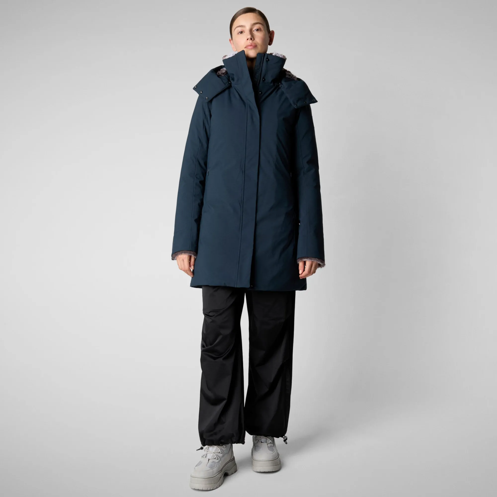 Discount Save The Duck Women's hooded parka Samantah in blue black BlueBlack