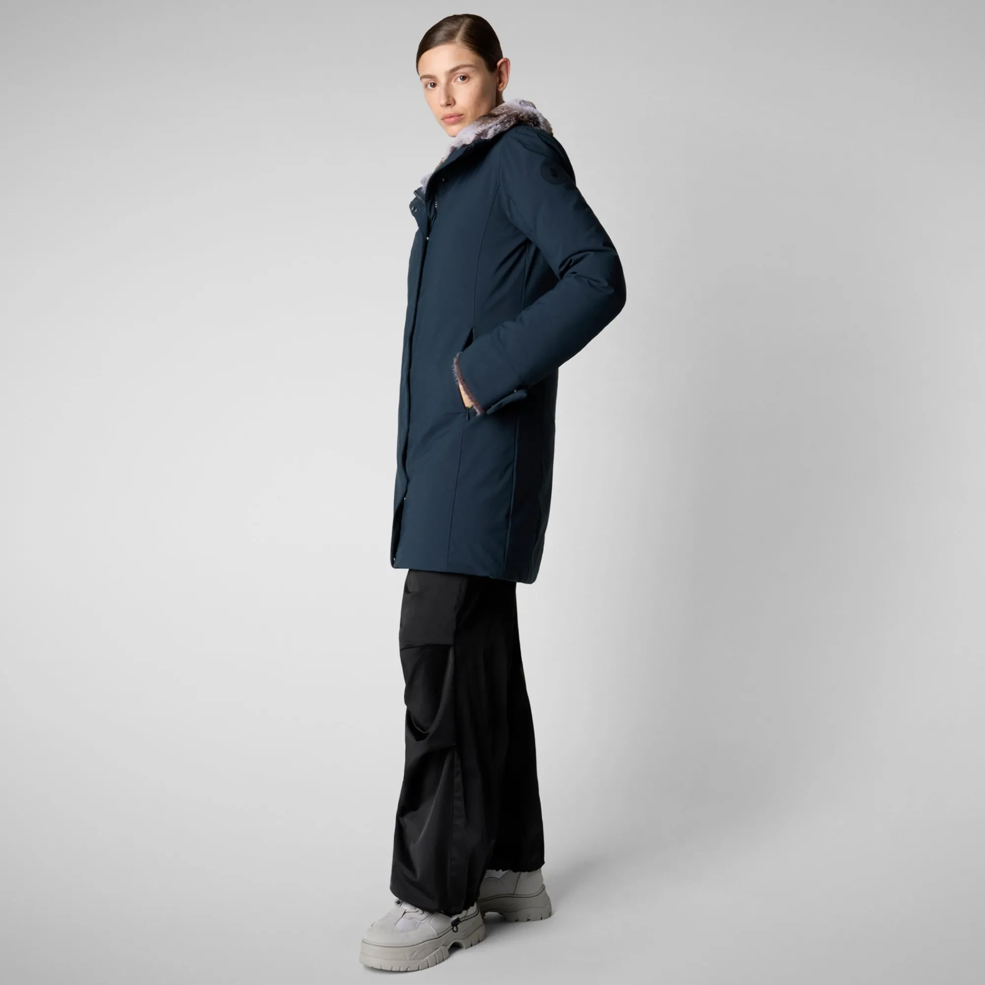 Discount Save The Duck Women's hooded parka Samantah in blue black BlueBlack