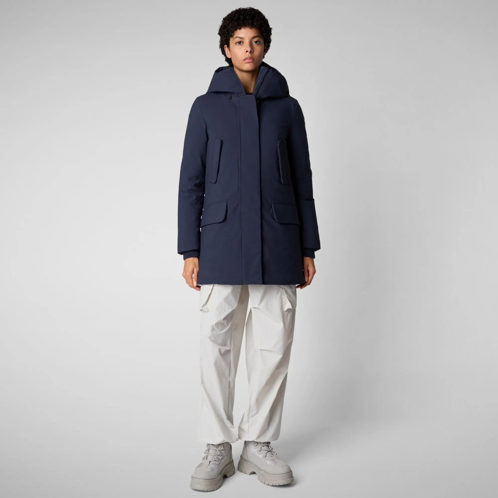 Flash Sale Save The Duck Women's hooded parka Soleil in navy blue NavyBlue