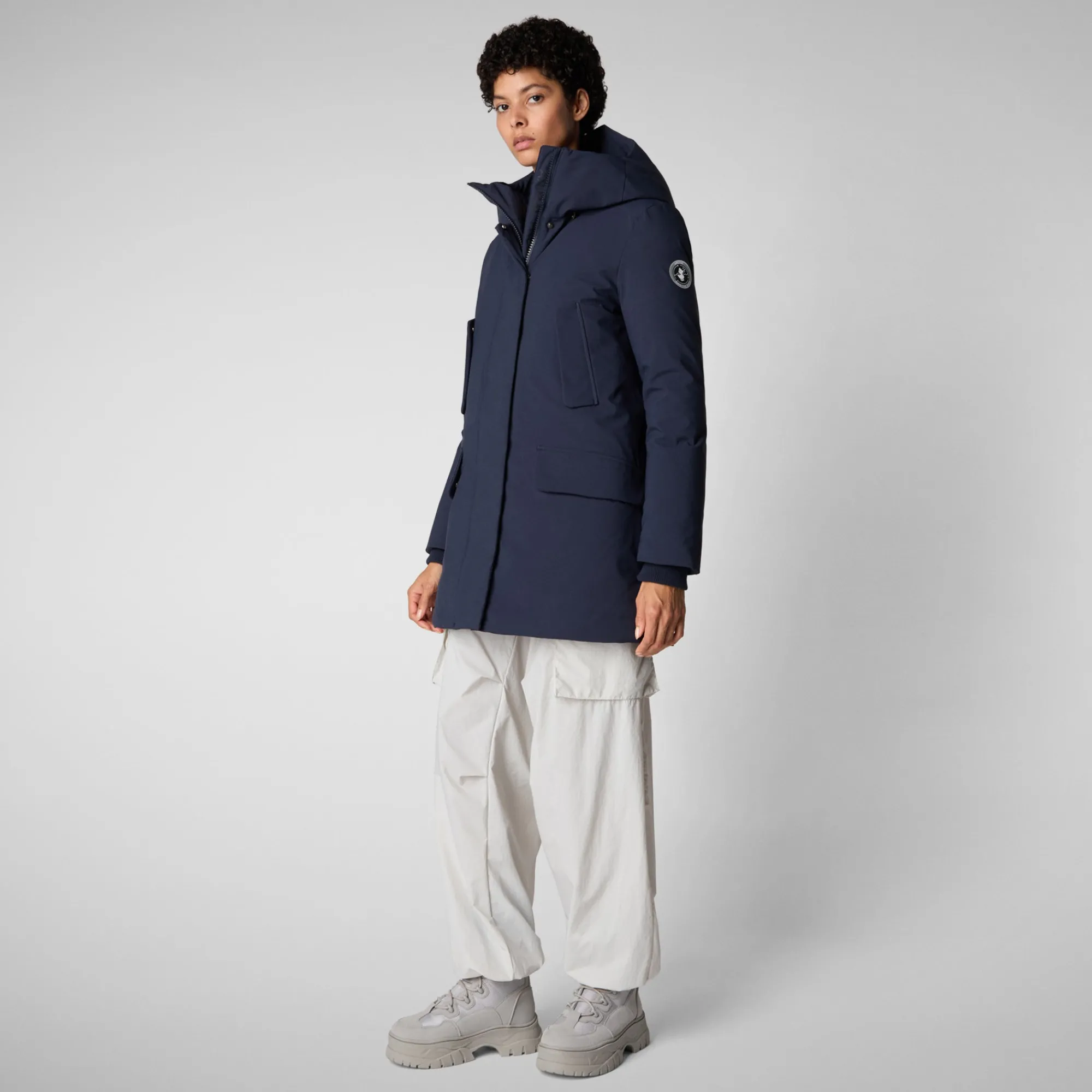 Flash Sale Save The Duck Women's hooded parka Soleil in navy blue NavyBlue
