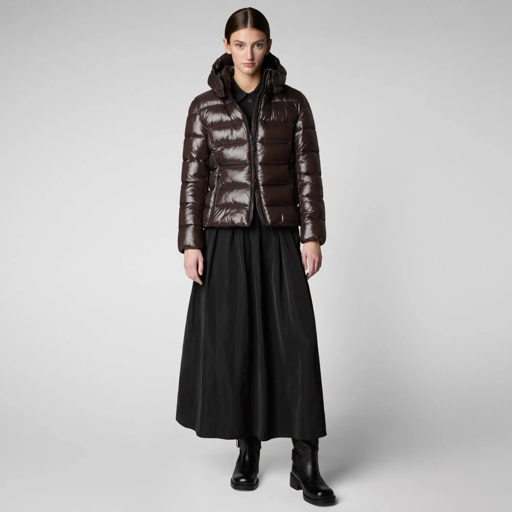 Cheap Save The Duck Women's Hooded Puffer Jacket Cosmary in Brown Black BrownBlack