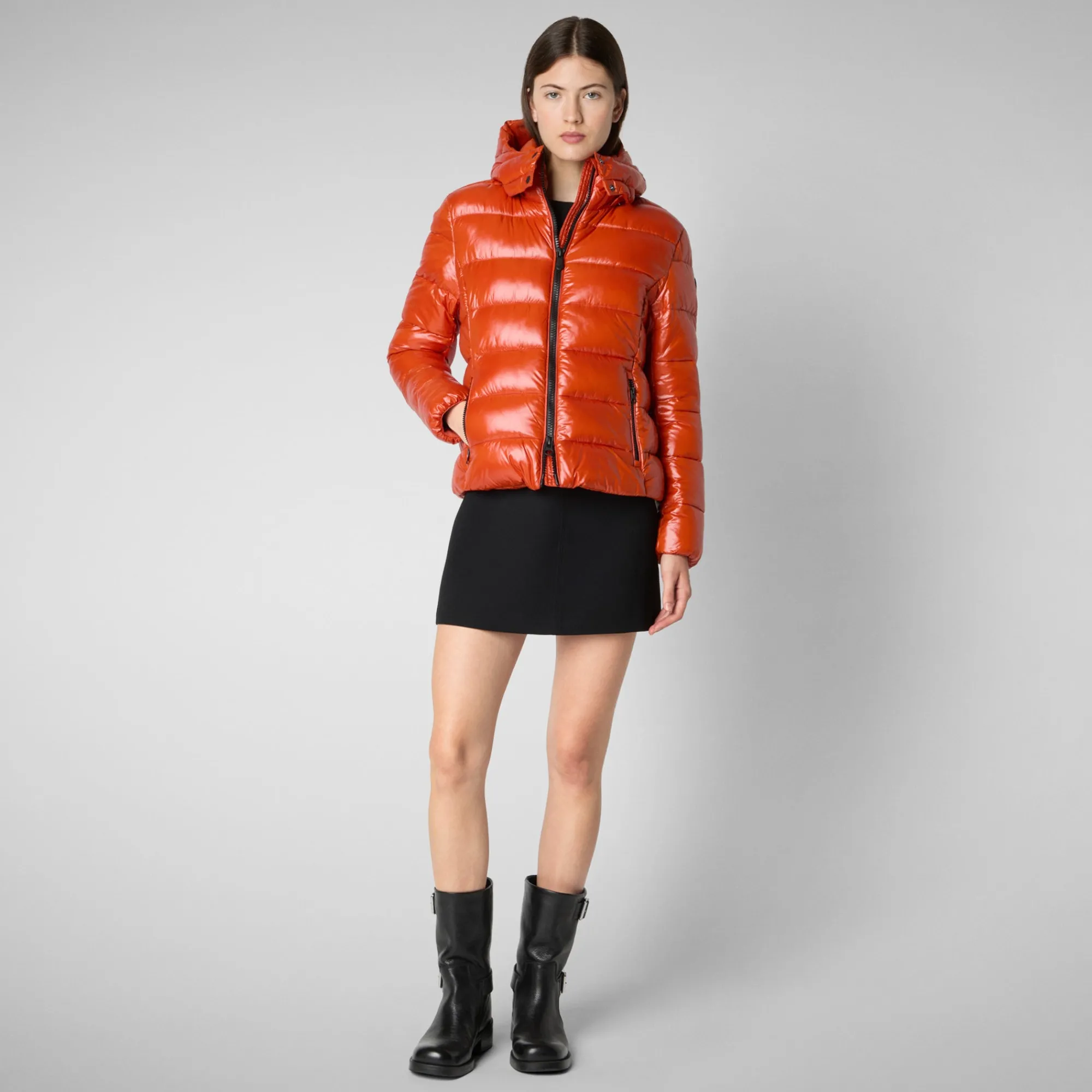 Best Sale Save The Duck Women's Hooded Puffer Jacket Cosmary in Maple Orange MapleOrange