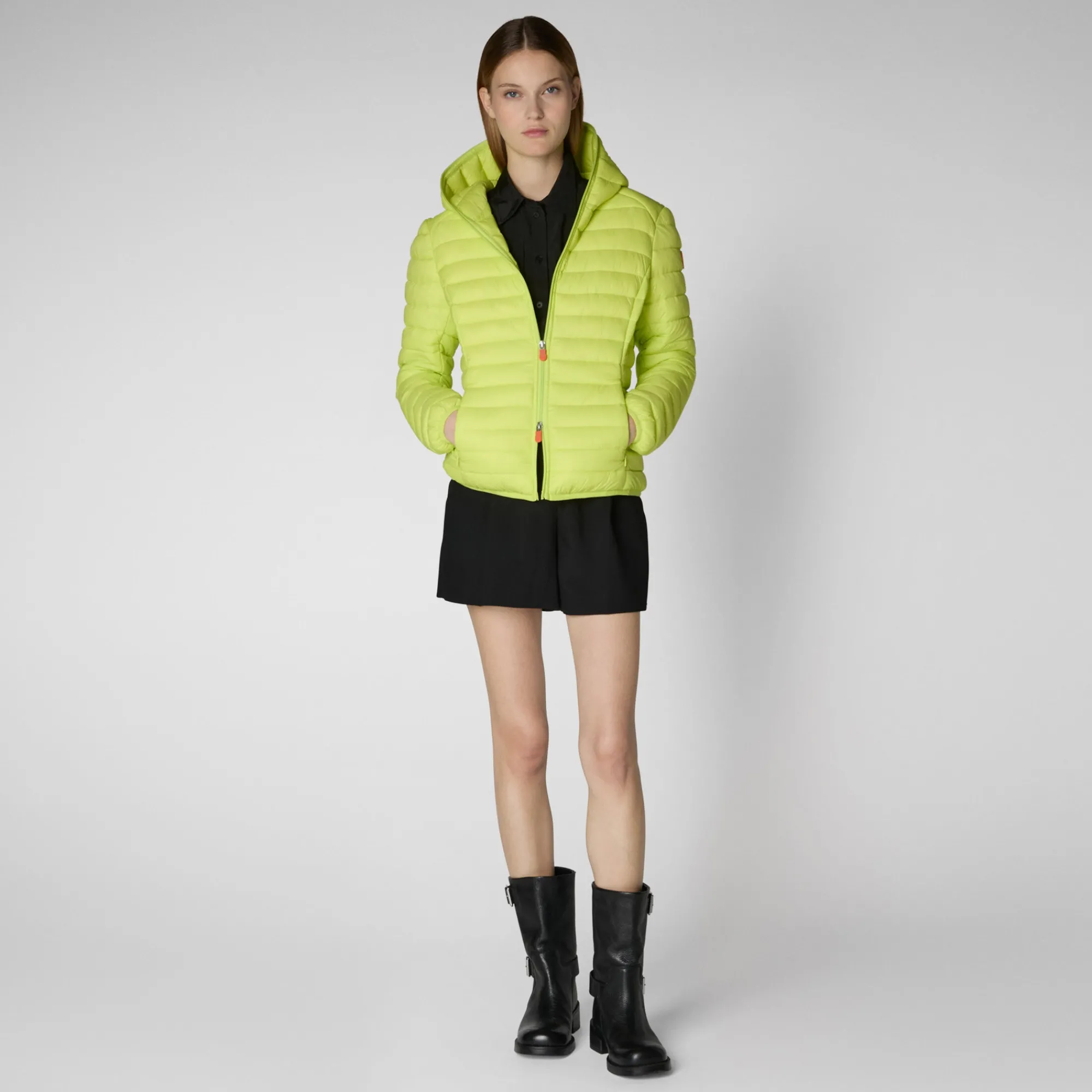 Shop Save The Duck Women's Hooded Puffer Jacket Daisy in Lichen Green LichenGreen