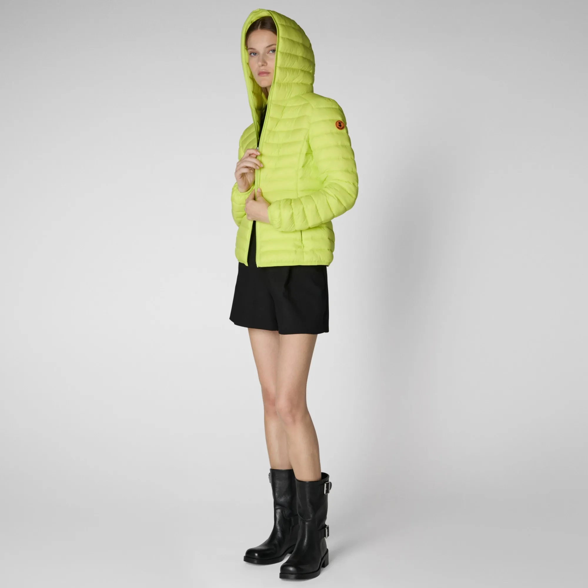 Shop Save The Duck Women's Hooded Puffer Jacket Daisy in Lichen Green LichenGreen
