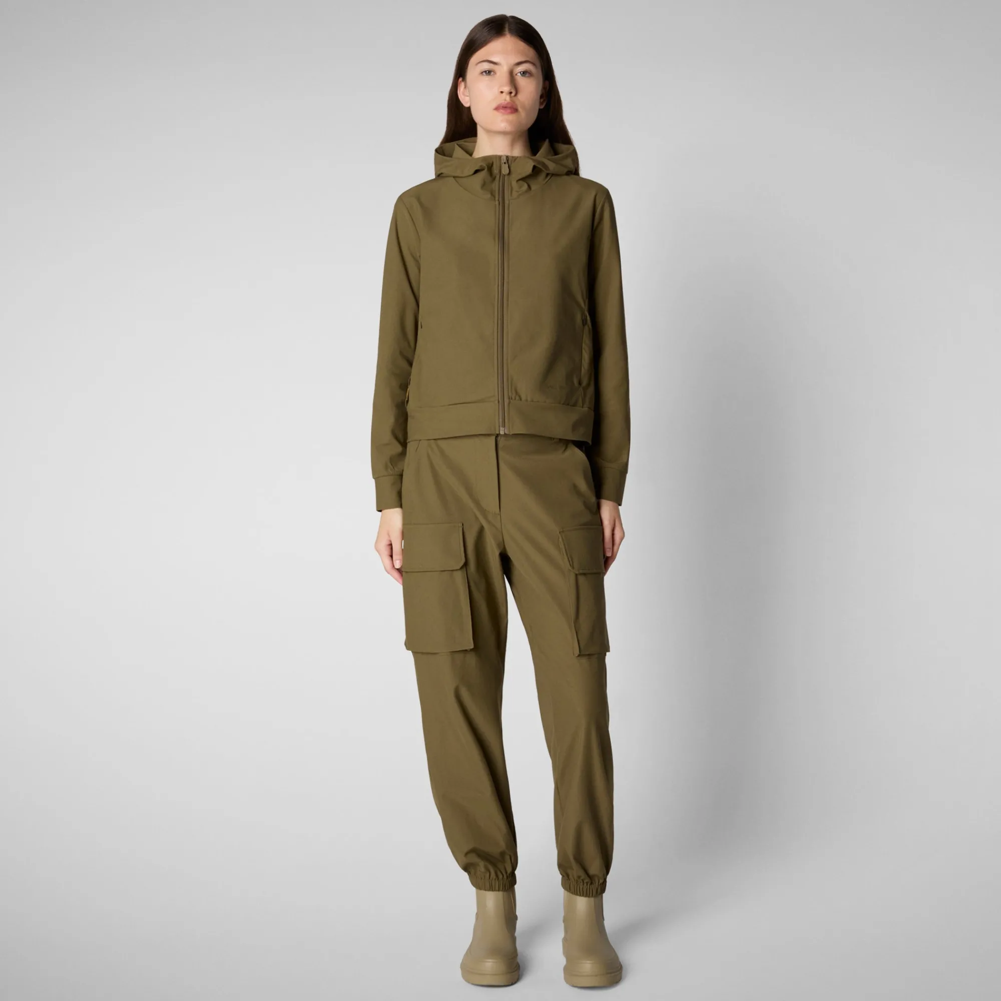 Hot Save The Duck Women's hooded sweatshirt Pear in husk green HuskGreen