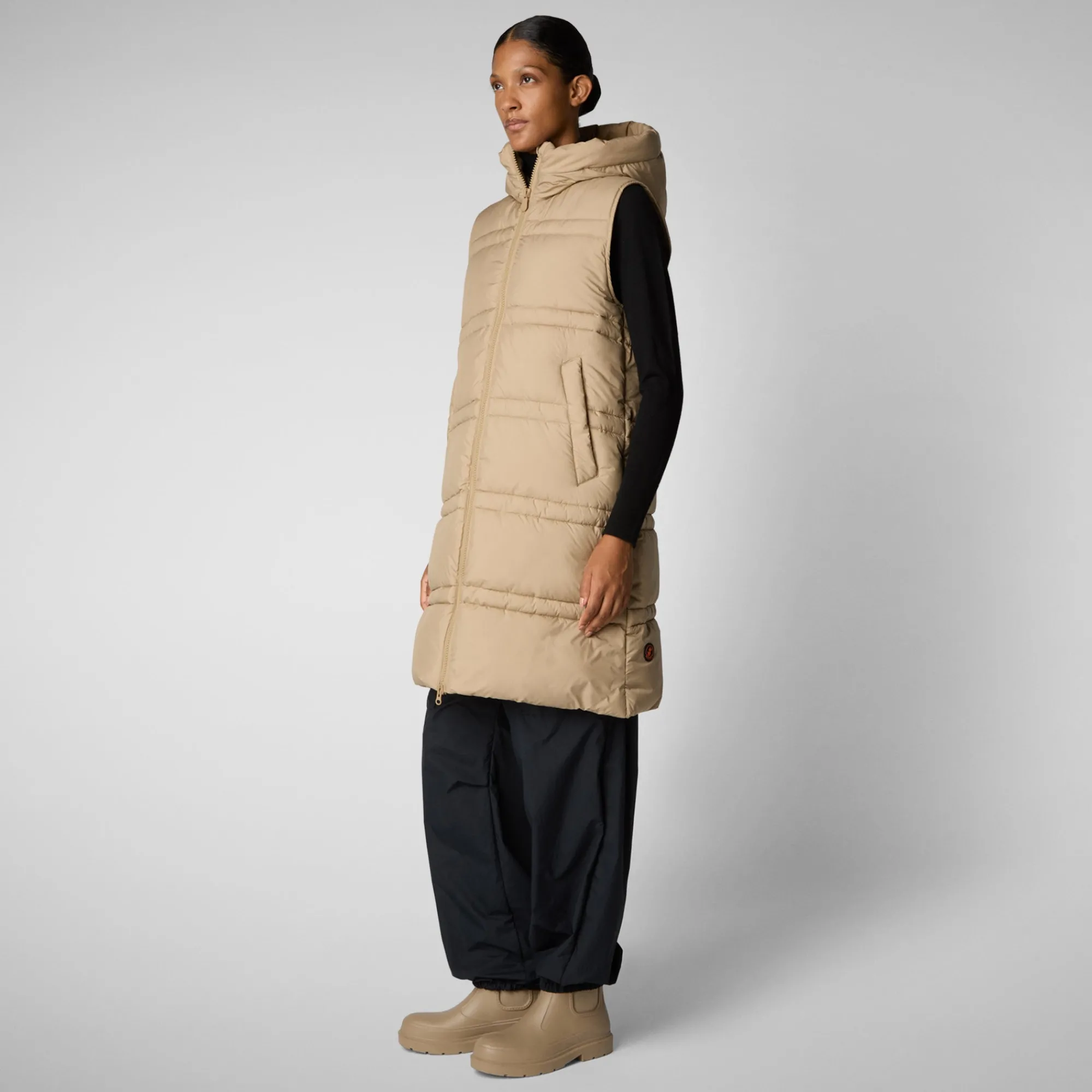 Cheap Save The Duck Women's hooded vest Judee in stardust beige StardustBeige