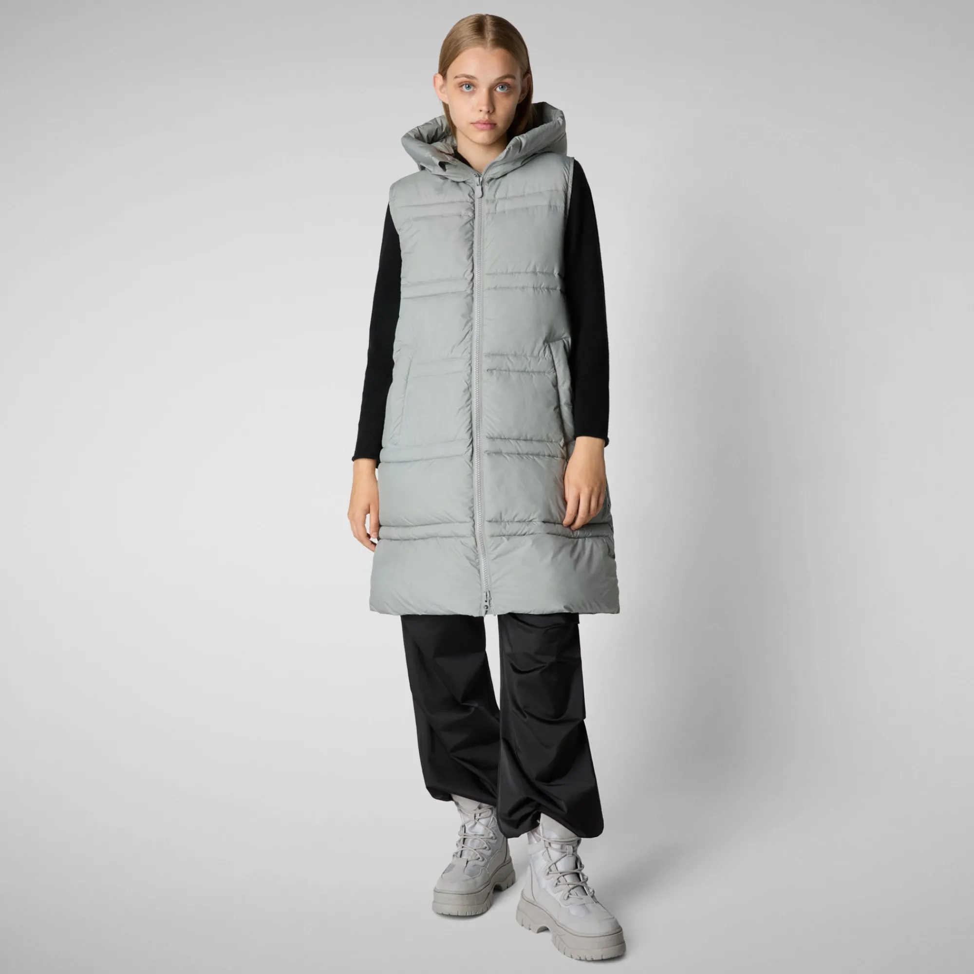 Online Save The Duck Women's hooded vest Judee in wolf grey Wolfgrey