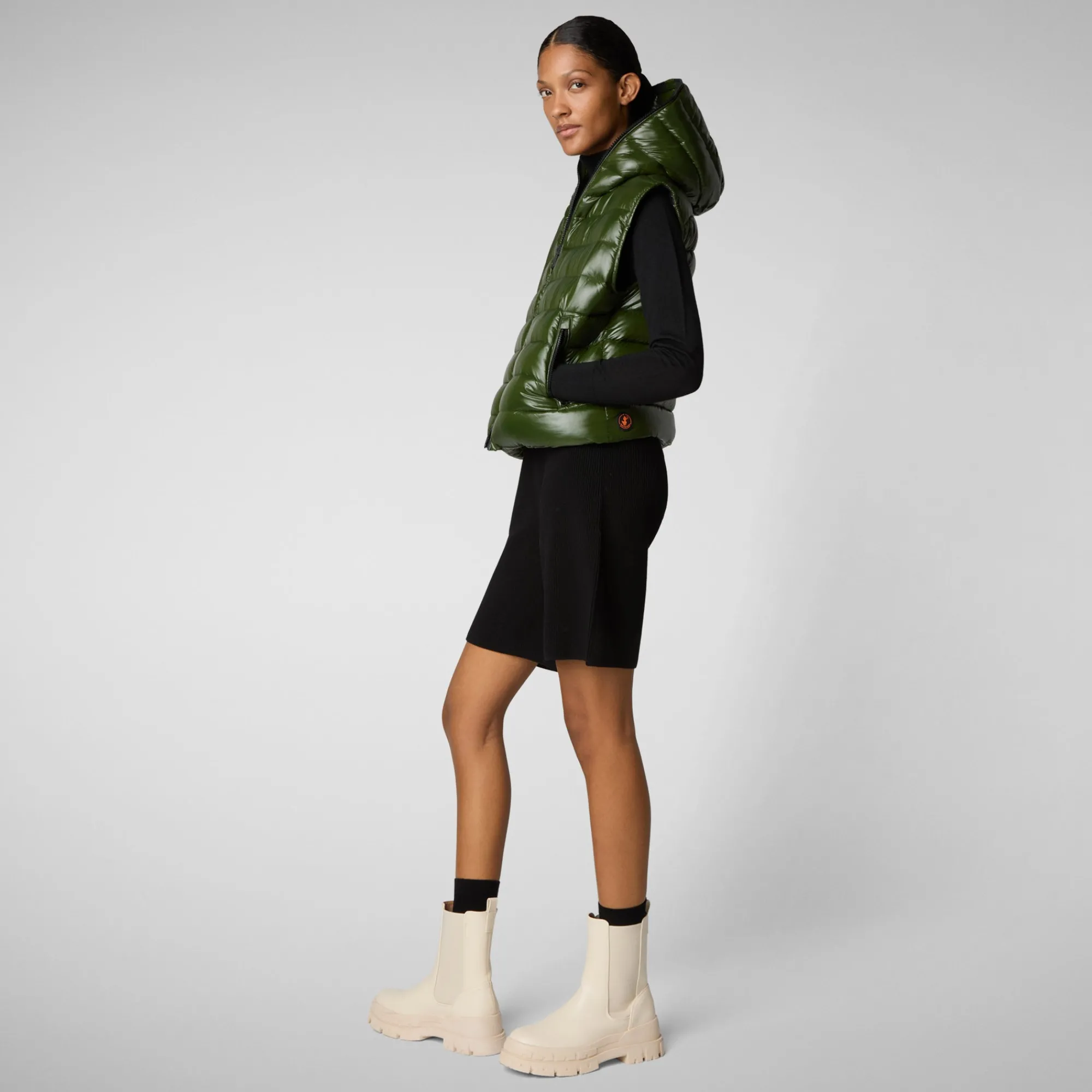Hot Save The Duck Women's hooded vest Romina in pine green PineGreen