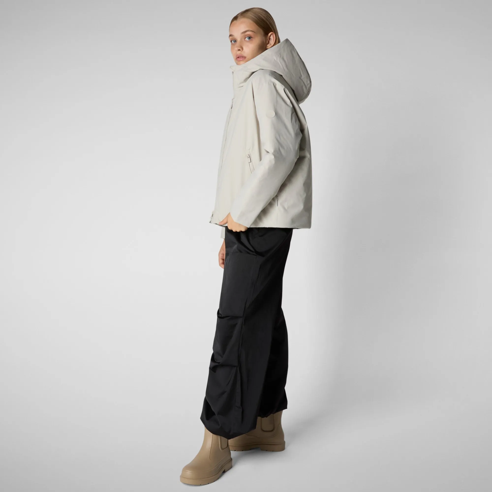 Discount Save The Duck Women's jacket Aveline in RAINY BEIGE RainyBeige