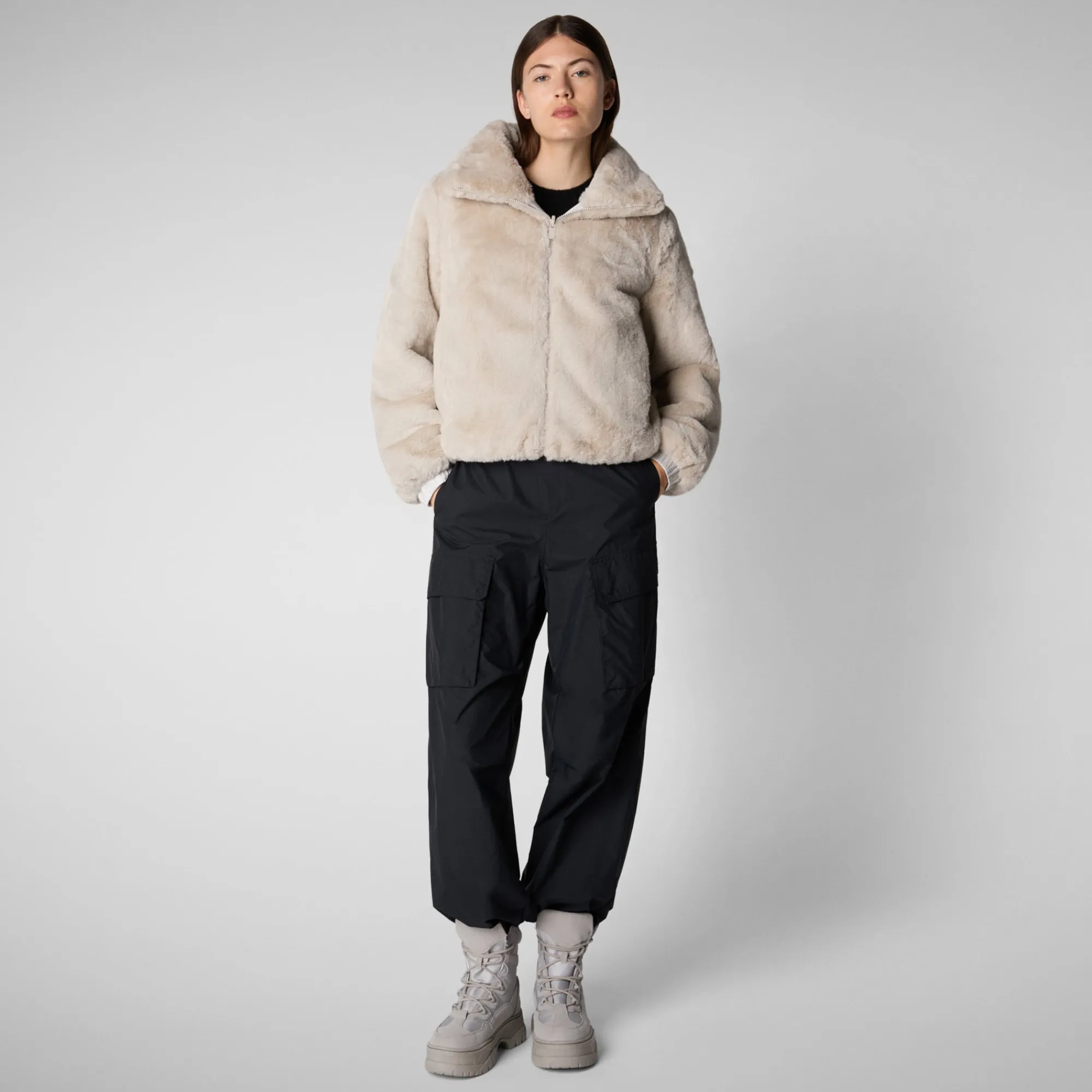 Fashion Save The Duck Women's jacket jeon in fog grey FogGrey