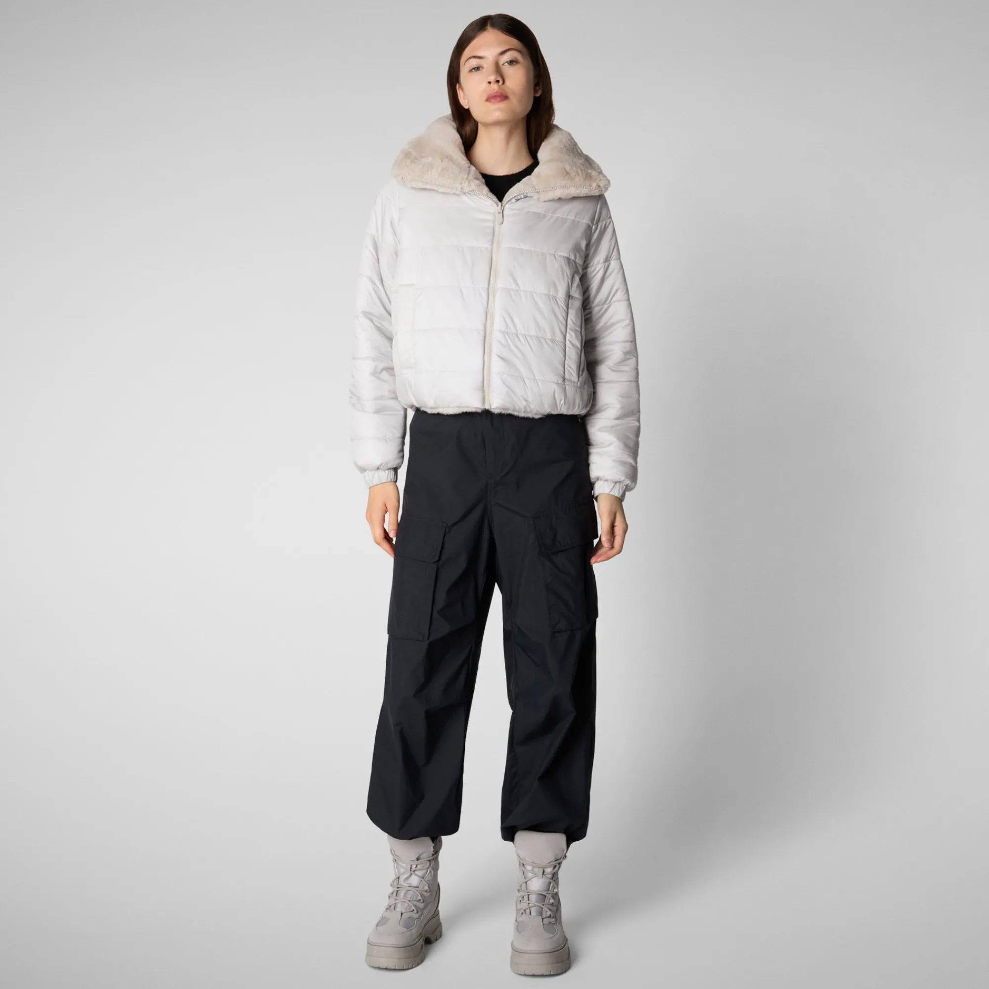 Fashion Save The Duck Women's jacket jeon in fog grey FogGrey
