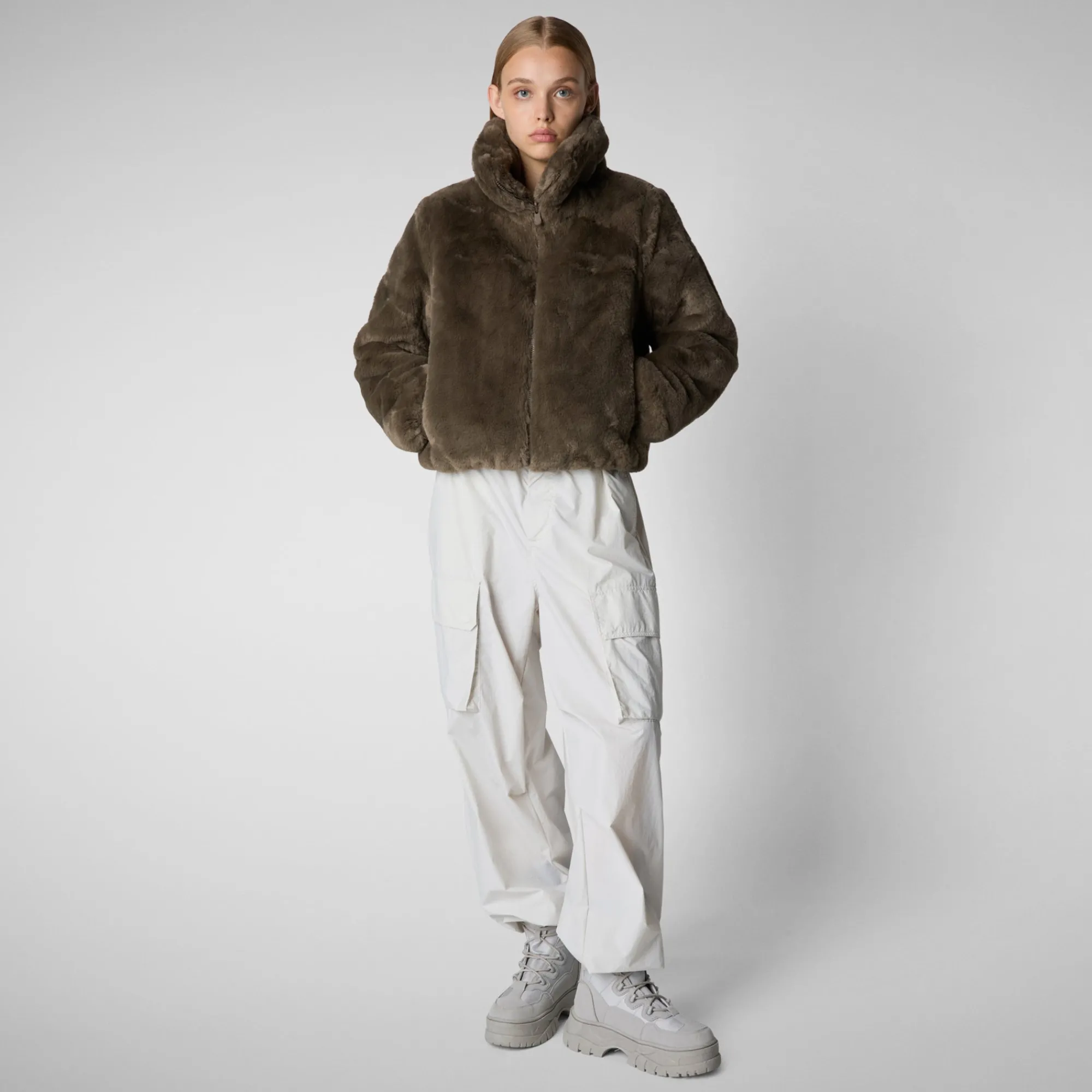 Hot Save The Duck Women's jacket jeon in mud grey