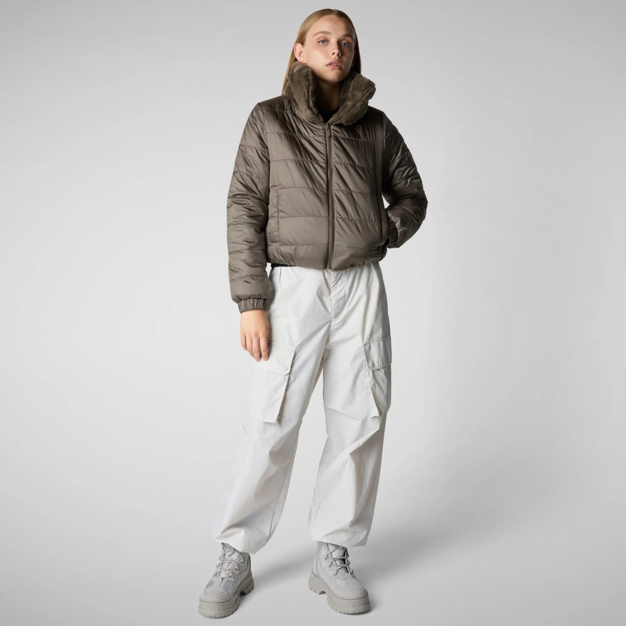 Hot Save The Duck Women's jacket jeon in mud grey
