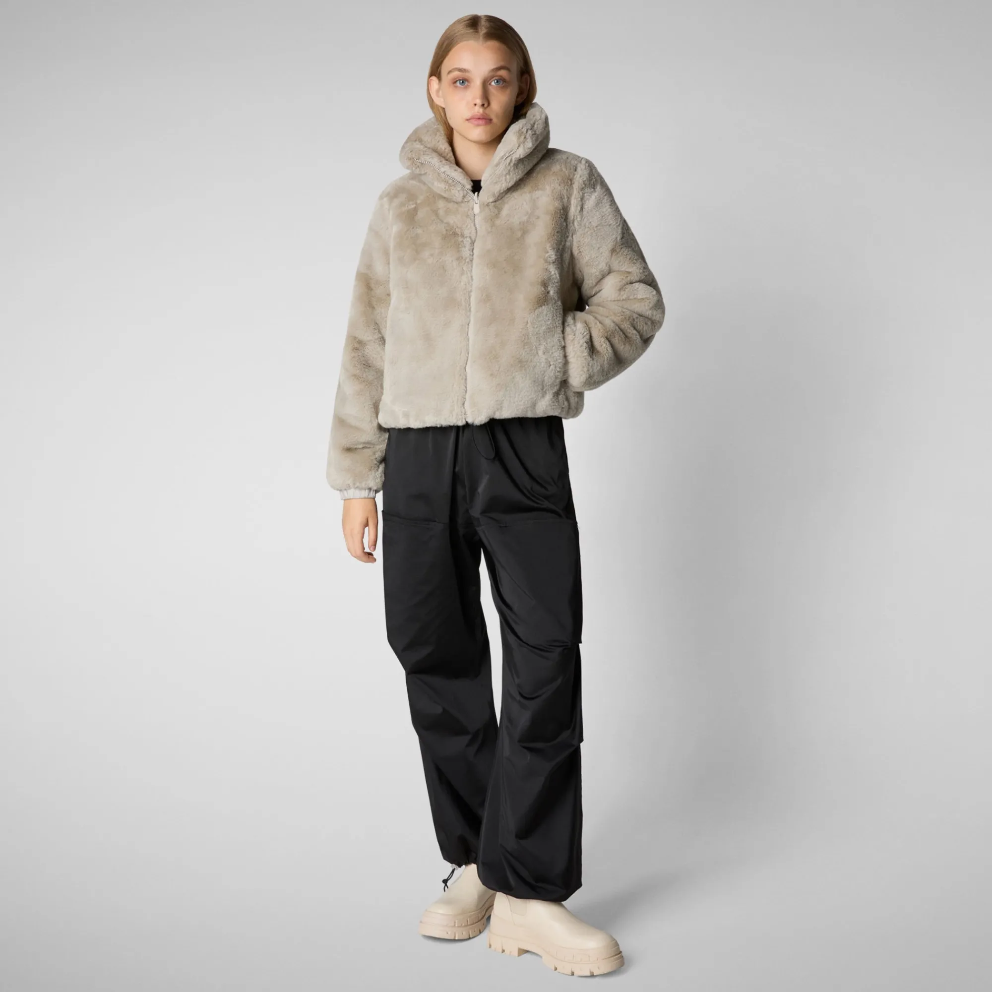 Store Save The Duck Women's jacket jeon in rainy beige