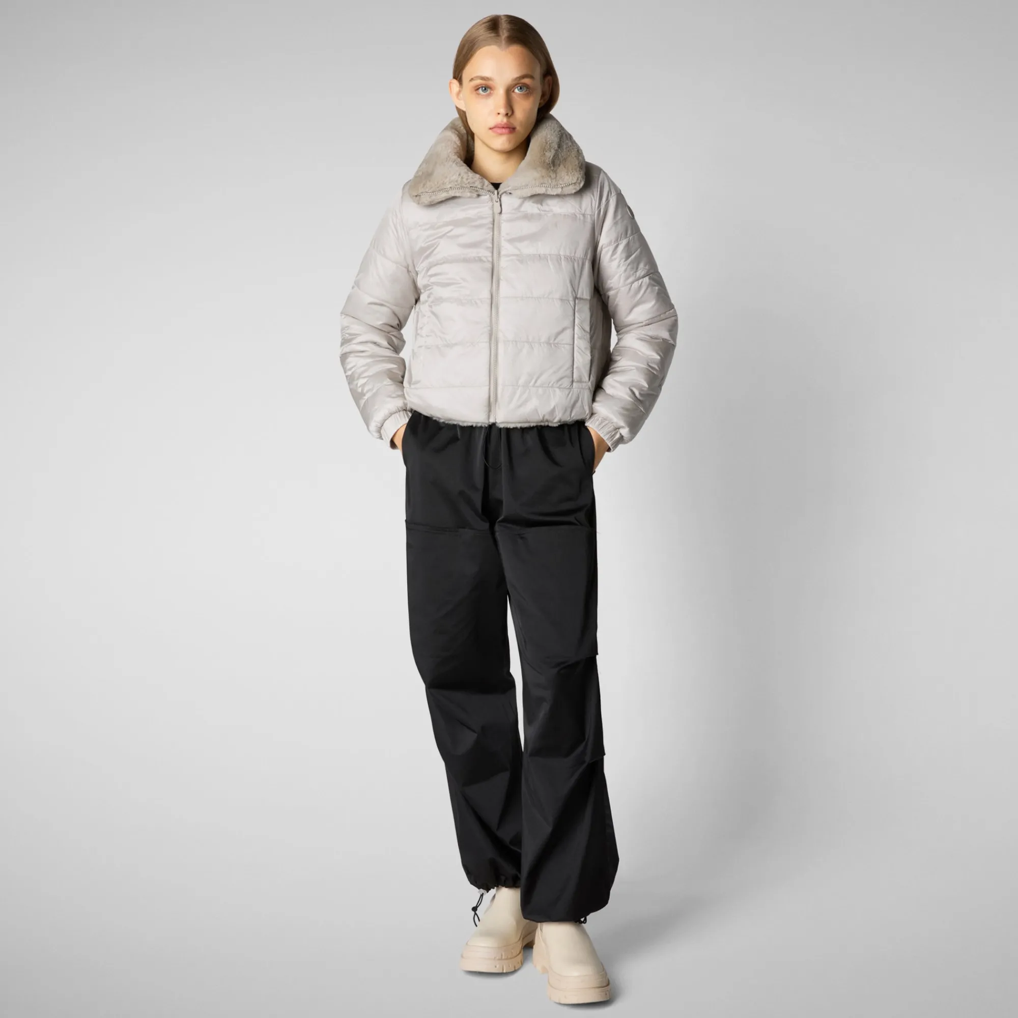 Store Save The Duck Women's jacket jeon in rainy beige