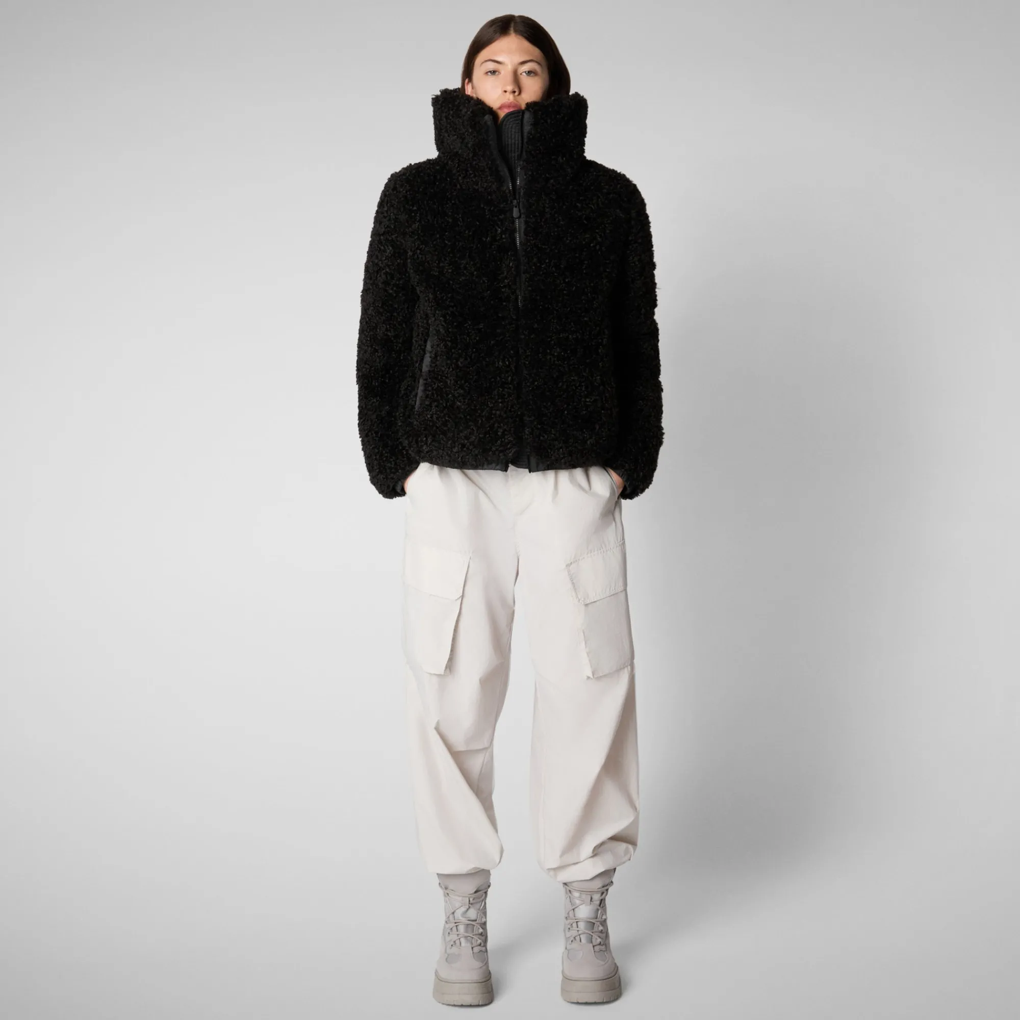New Save The Duck Women's Kennie Faux Fur Jacket in Black