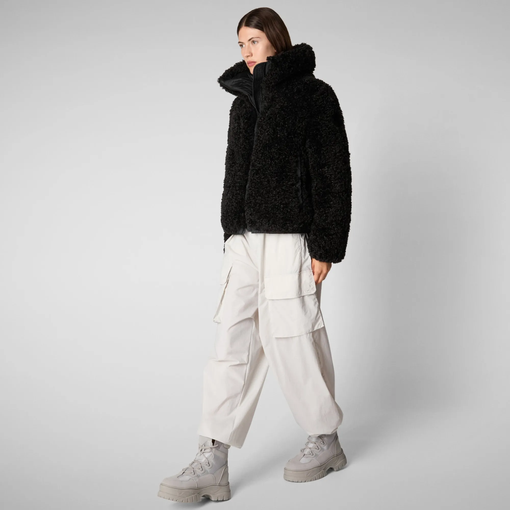 New Save The Duck Women's Kennie Faux Fur Jacket in Black
