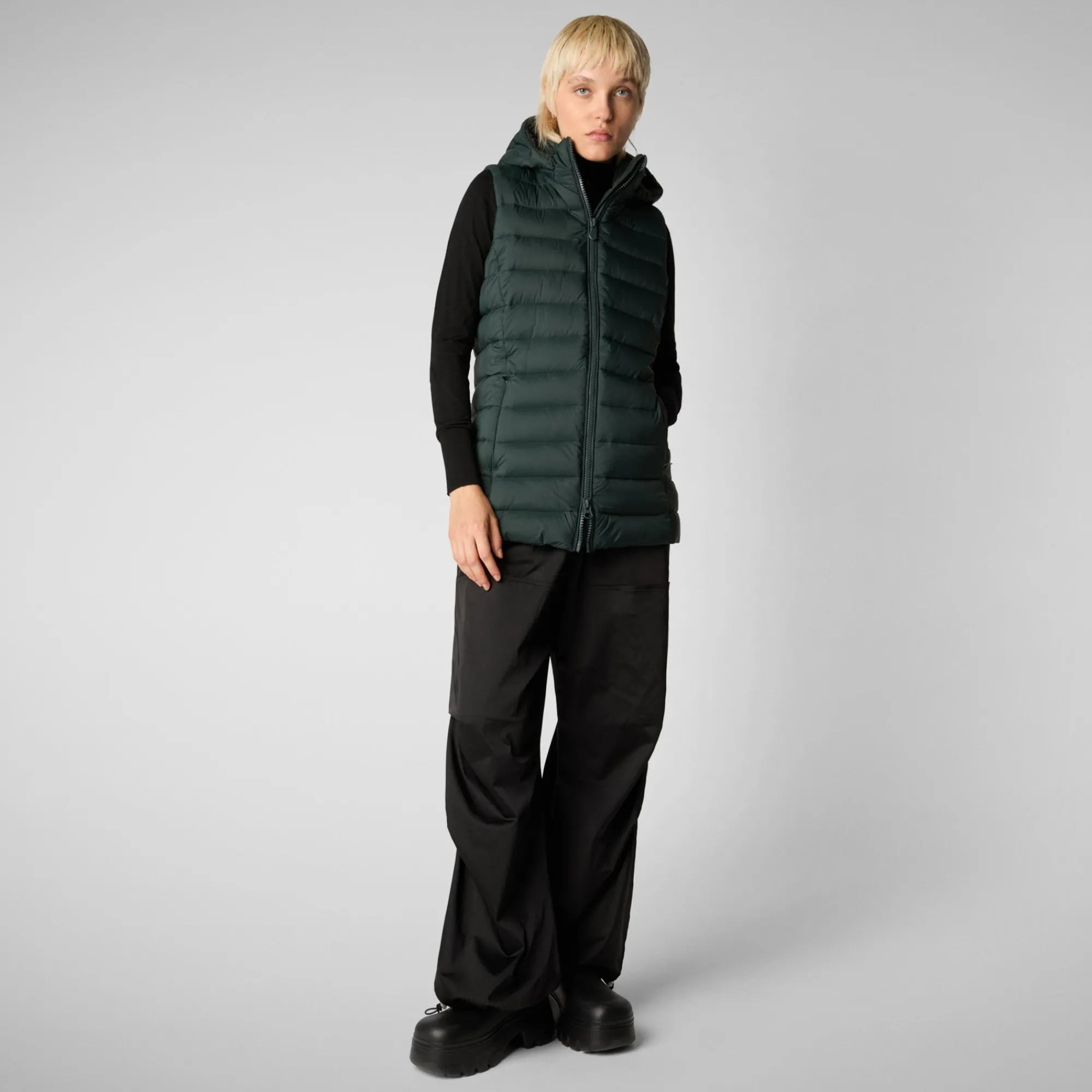 Hot Save The Duck Women's vest norah in green black GreenBlack