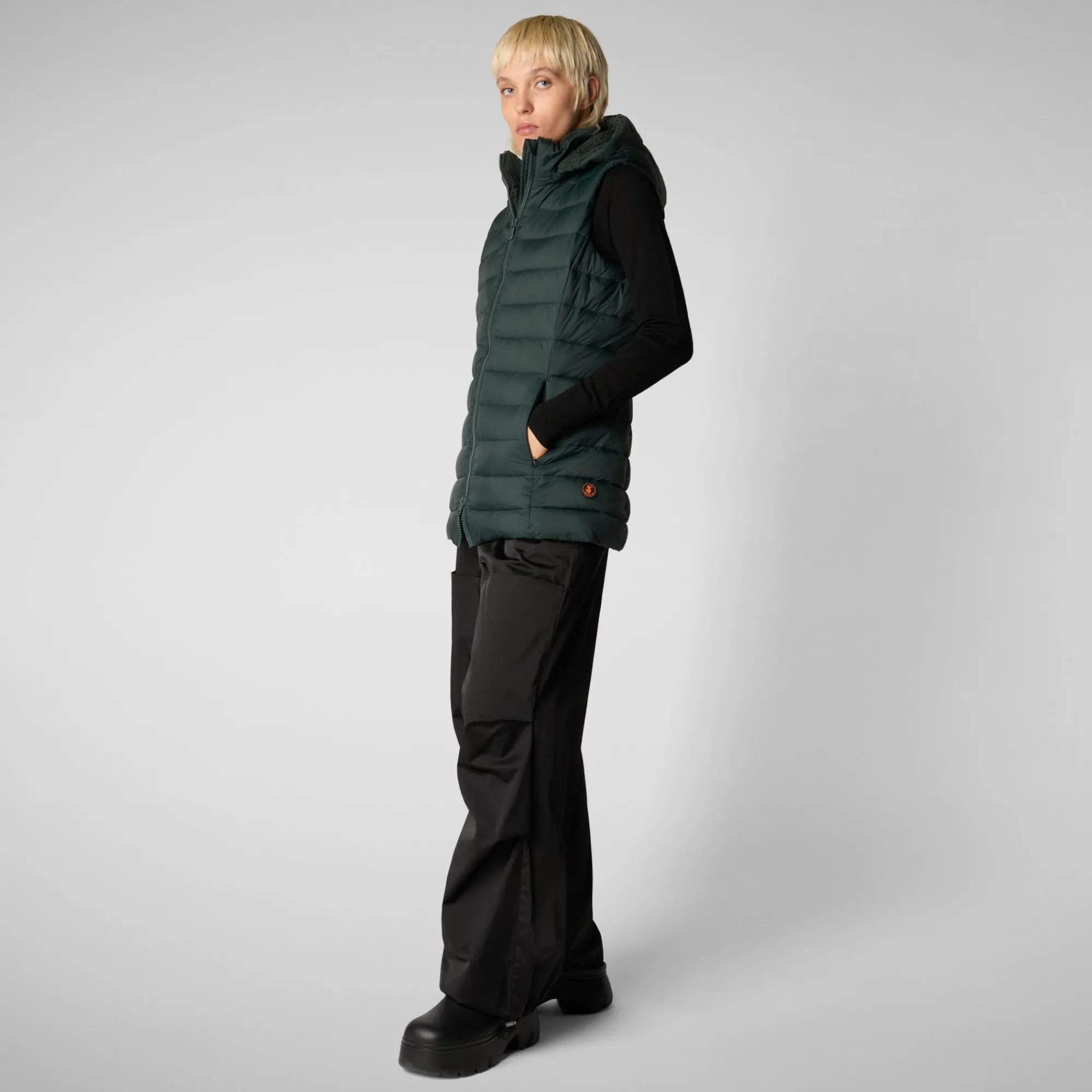 Hot Save The Duck Women's vest norah in green black GreenBlack