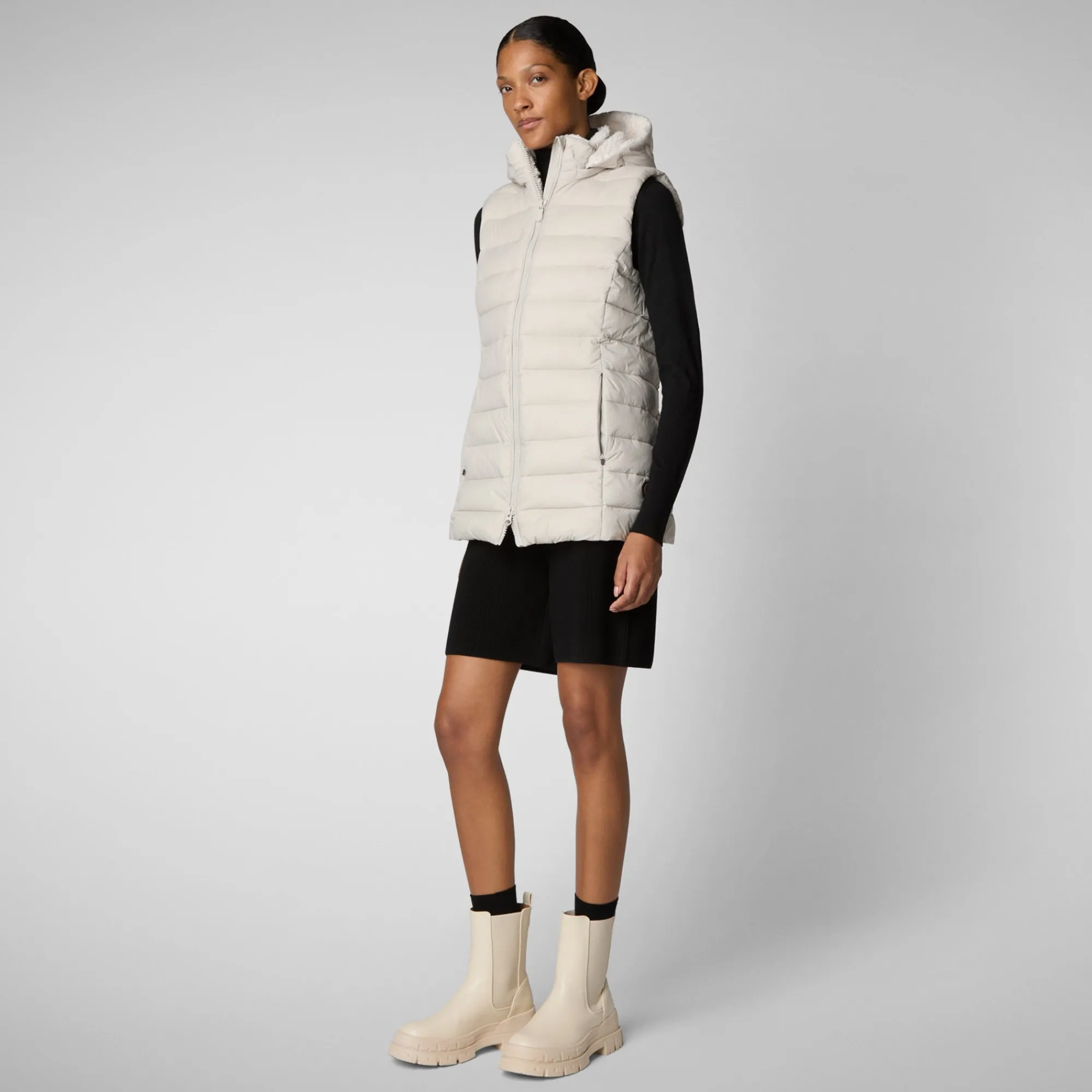 Shop Save The Duck Women's vest norah in rainy beige RainyBeige